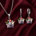 Ensemble parure en argent Collier & Boucles d'Oreilles Fleur Zircons Multicolores