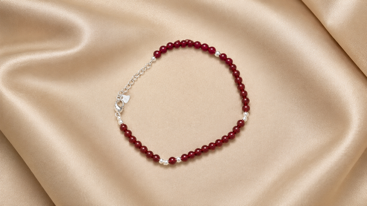 Bracelet Perles de Grenat Rouge & Argent