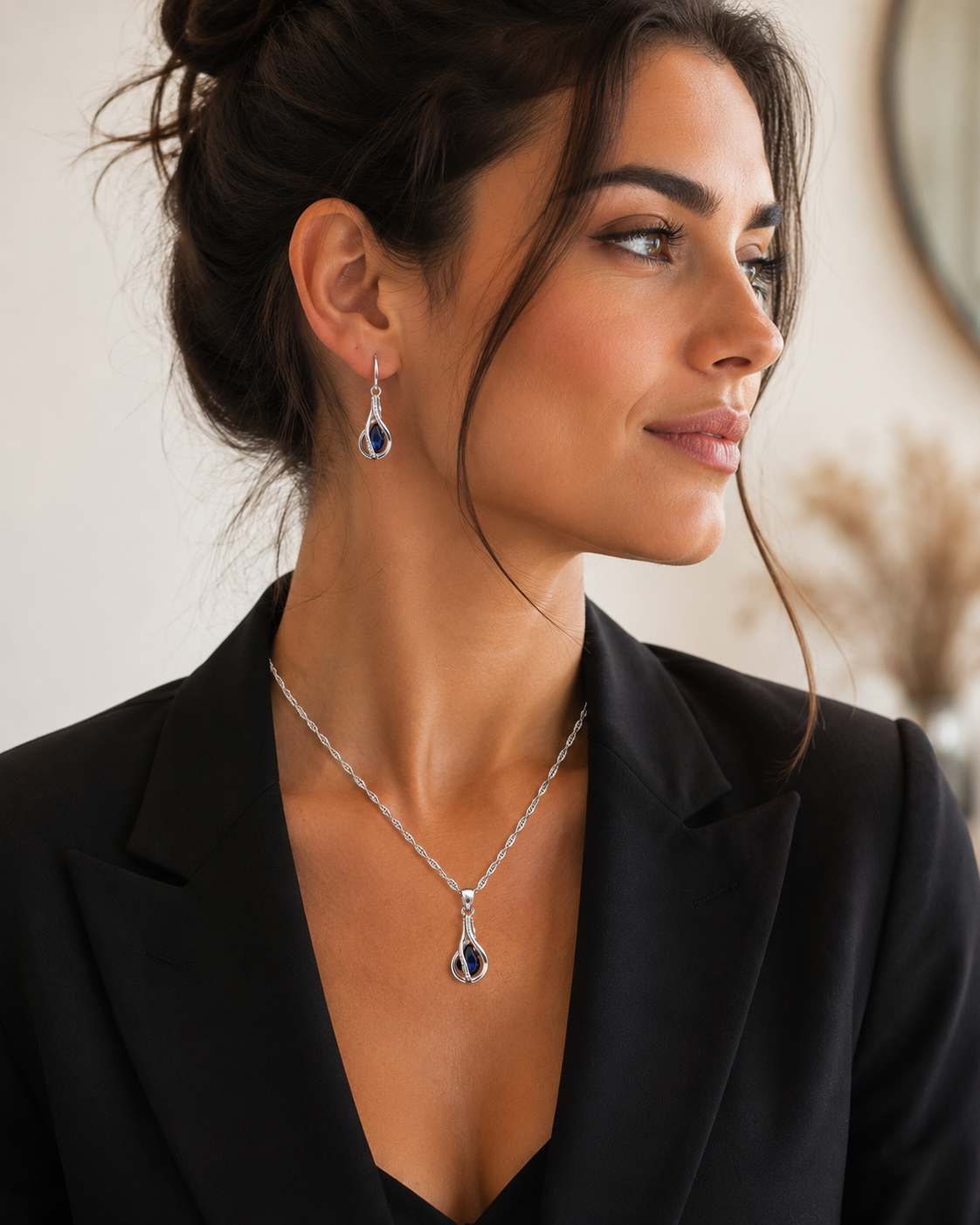 Ensemble parure Tourbillon Zircon Plaqué – Collier & Boucles d’Oreilles Argent 925