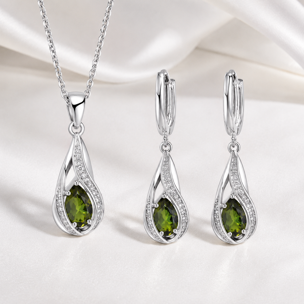 Ensemble parure Tourbillon Zircon Plaqué – Collier & Boucles d’Oreilles Argent 925