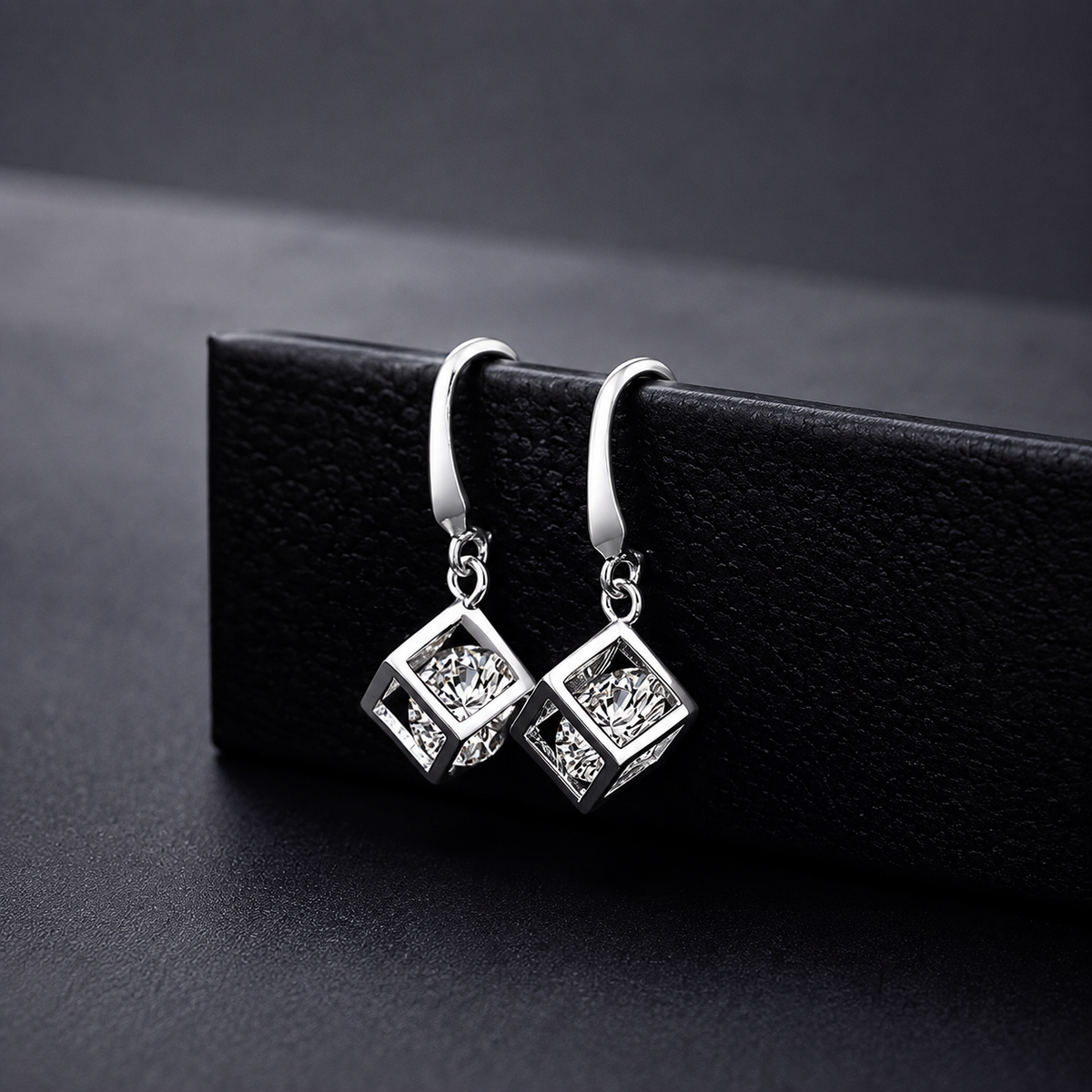 Ensemble parure collier et boucles d'oreilles Cube Argent & Pierre Zircon