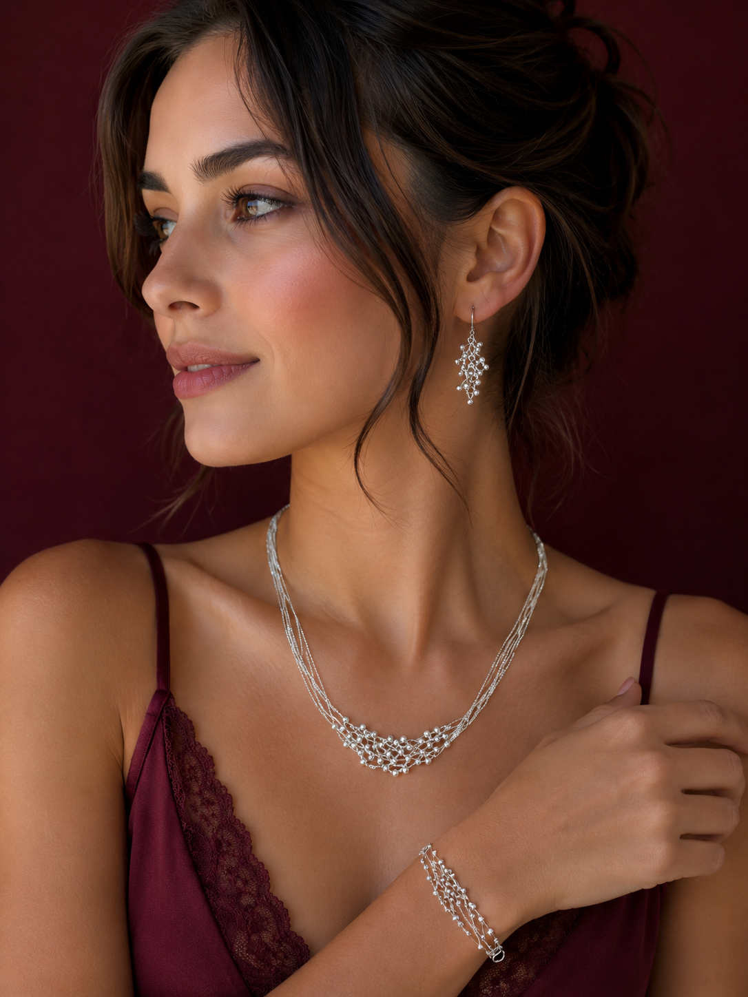 Ensemble parure Argent Multi-Chaînes Boules Mobiles