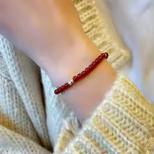 Bracelet Perles de Grenat Rouge & Argent