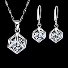 Ensemble parure collier et boucles d'oreilles Cube Argent & Pierre Zircon