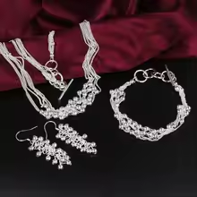 Ensemble parure Argent Multi-Chaînes Boules Mobiles