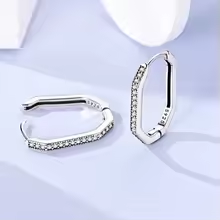 Créoles Rectangulaires Argent & Zircon