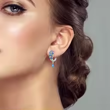 Boucles d'oreilles argent massif zircons multicolores portées - vue 3